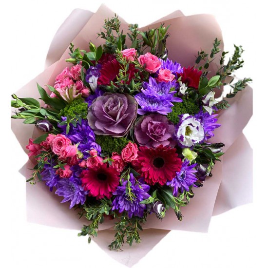 Bouquet of Brassica, Chrysanthemums, Eustoma, Gerberas, Spray Roses 