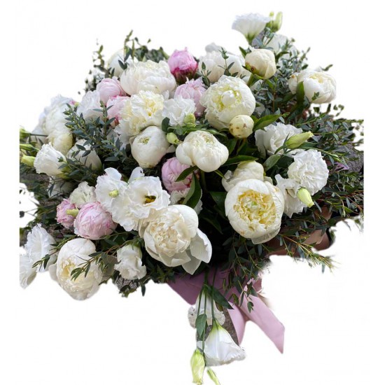 Bouquet of 29 Peonies,  Eustoma and eucalyptus 