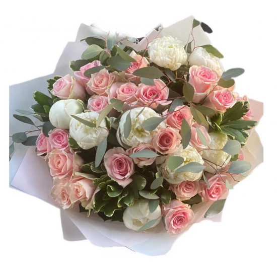 Bouquet of Peonies , Roses  and Eucalyptus 