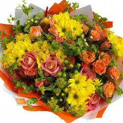 Bouquet of Roses, spray roses, Chrysanthemums, hypericum 