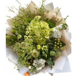 Bouquet  Hydrangea, roses, wax, chrysanthemums, mattiola, hypericum 