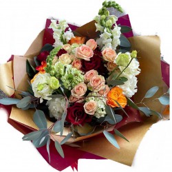 Bouquet of Spray roses,  Roses, Mattiola,  Eustoma & Eucalyptus 