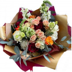 Bouquet of Spray roses,  Roses, Mattiola,  Eustoma & Eucalyptus 