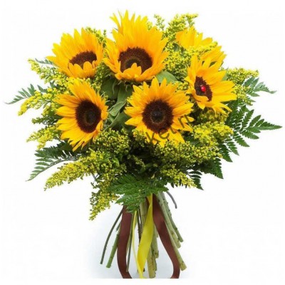 Bouquet of 7 Sunflowers and Solidago