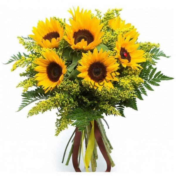 Bouquet of 7 Sunflowers and Solidago
