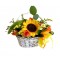Basket  of Sunflower, Spray Roses, Chrysanthemum, Celosia and Greens