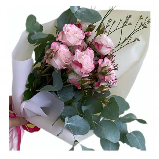 Bouquet of Spray Roses, Eucalyptus Bouquet of Spray Roses, Eucalyptus