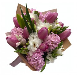 Bouquet of Geotsint, Tulips, Fresia