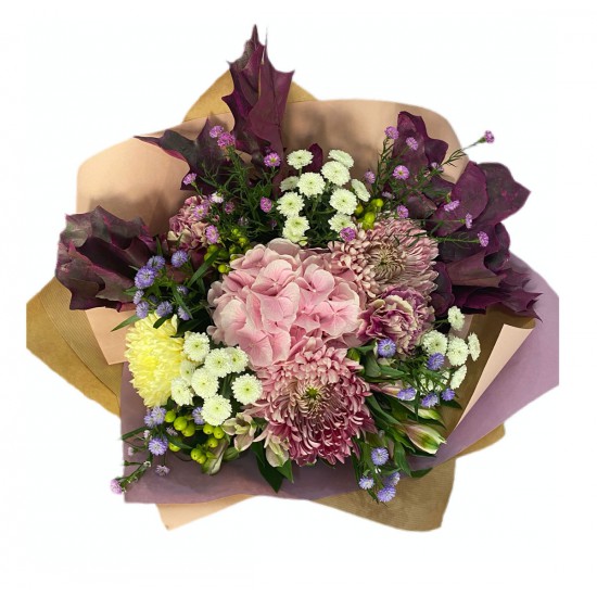 Bouquet of Hydrangea, Alstroemeria, Santini, Carnation, Chrysanthemum, Hypericum