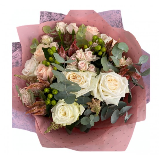 Bouquet of Roses, Spray roses, Eucalyptus, Garden Roses, Celosia