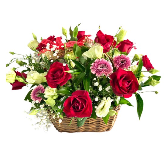 Basket of Roses, Eustoma & Gerbera Basket of Roses, Eustoma & Gerbera