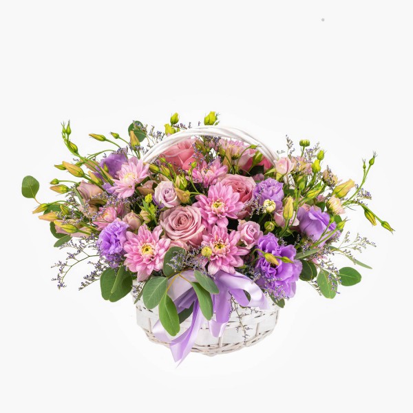 Basket with violet flowers