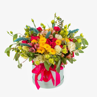 Colourful box of mixed flowers 
