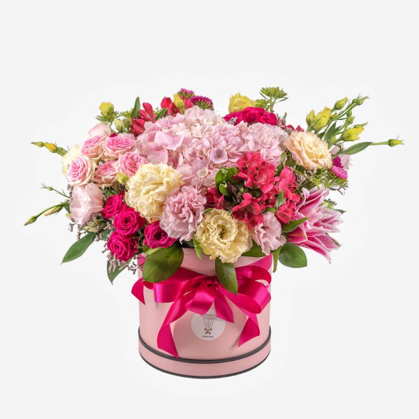 Box with pink flowers