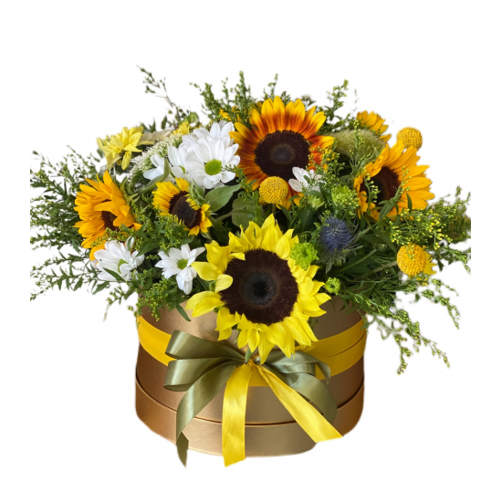 Box of Sunflowers and Chrysanthemums 