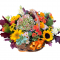 Basket  of Hydrangea, Sunflower, Spray Roses, Chrysanthemum, Celosia and Greens