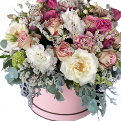 Box of Roses, carnations, Eustoma 