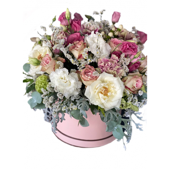 Box of Roses, carnations, Eustoma Box of Roses, carnations, Eustoma