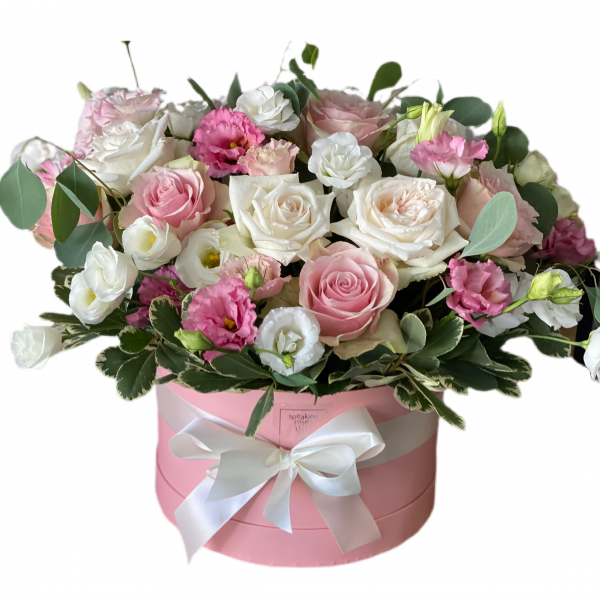 Box of Roses, Eustoma and Greens 