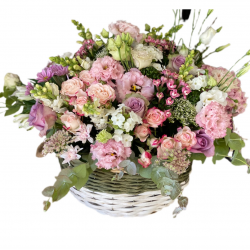 Basket of Mix Flowers, Eustoma and Spray roses