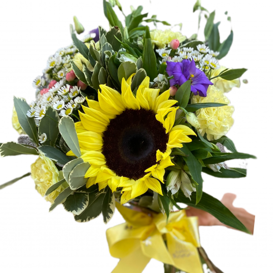 Bouquet of Sunflower, Eustoma, carnations and Chrysanthemums 