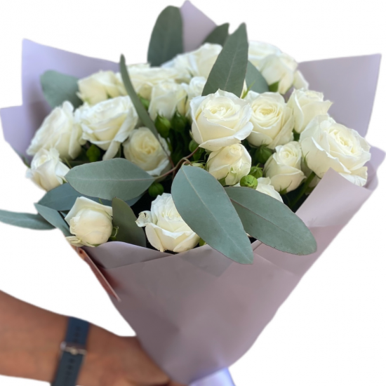 Bouquet of Spray Roses (White) and Eucalyptus Bouquet of Spray Roses (White) and Eucalyptus