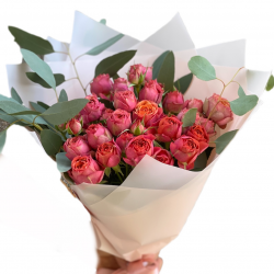 Bouquet of Spray Roses (Orange) and Eucalyptus 
