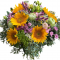 Bouquet of sunflowers, chrysanthemum , roses, greens