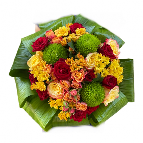 Bouquet of Roses, Spray Roses, Chrysanthemum, Aspidistra Bouquet of Roses, Spray Roses, Chrysanthemum, Aspidistra