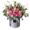 Box of roses, spray roses, Eustoma, carnations 