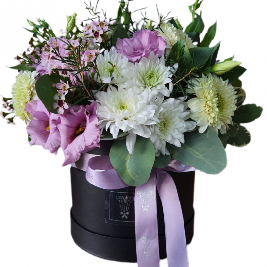 box of Eustoma, chrysanthemums box of Eustoma, chrysanthemums